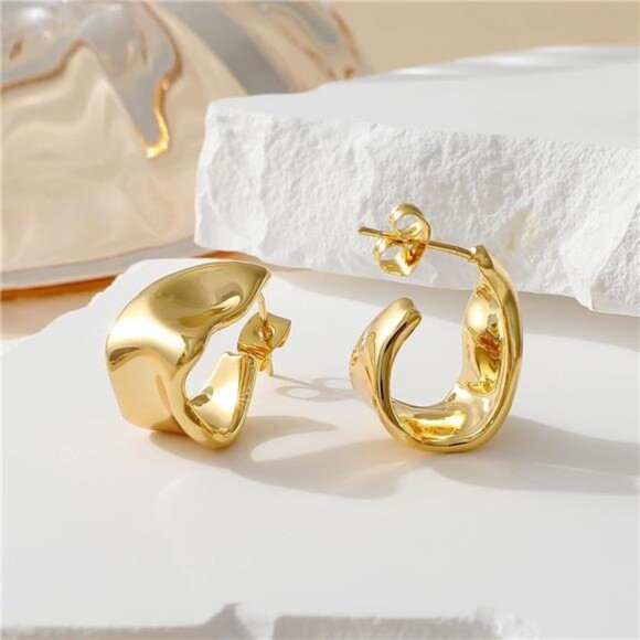 Trending Geometric Gold Earrings – Chunky Lightweight Statement Drops - Picture 2 of 6